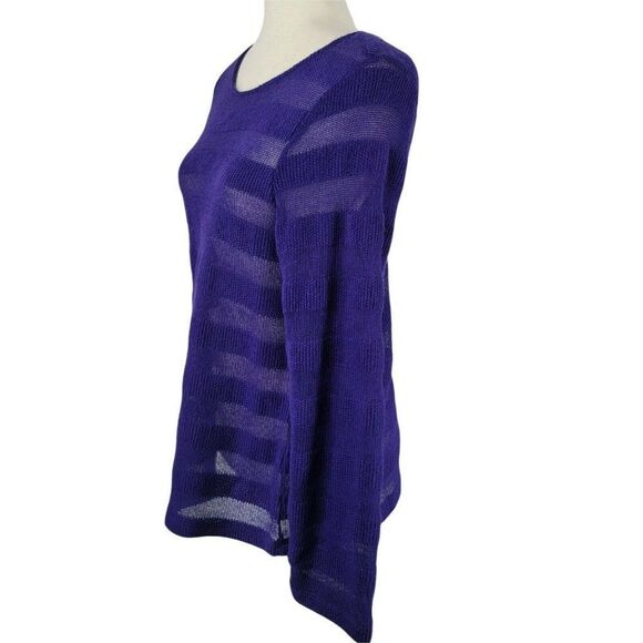 Chico's Purple Sweater Large Burnout Stripe Spring Summer Sweater Pullover - Picture 3 of 7